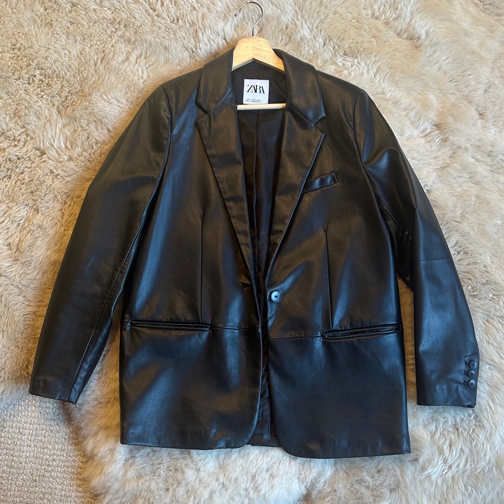 Zara Sleek Black Faux Leather Jacket